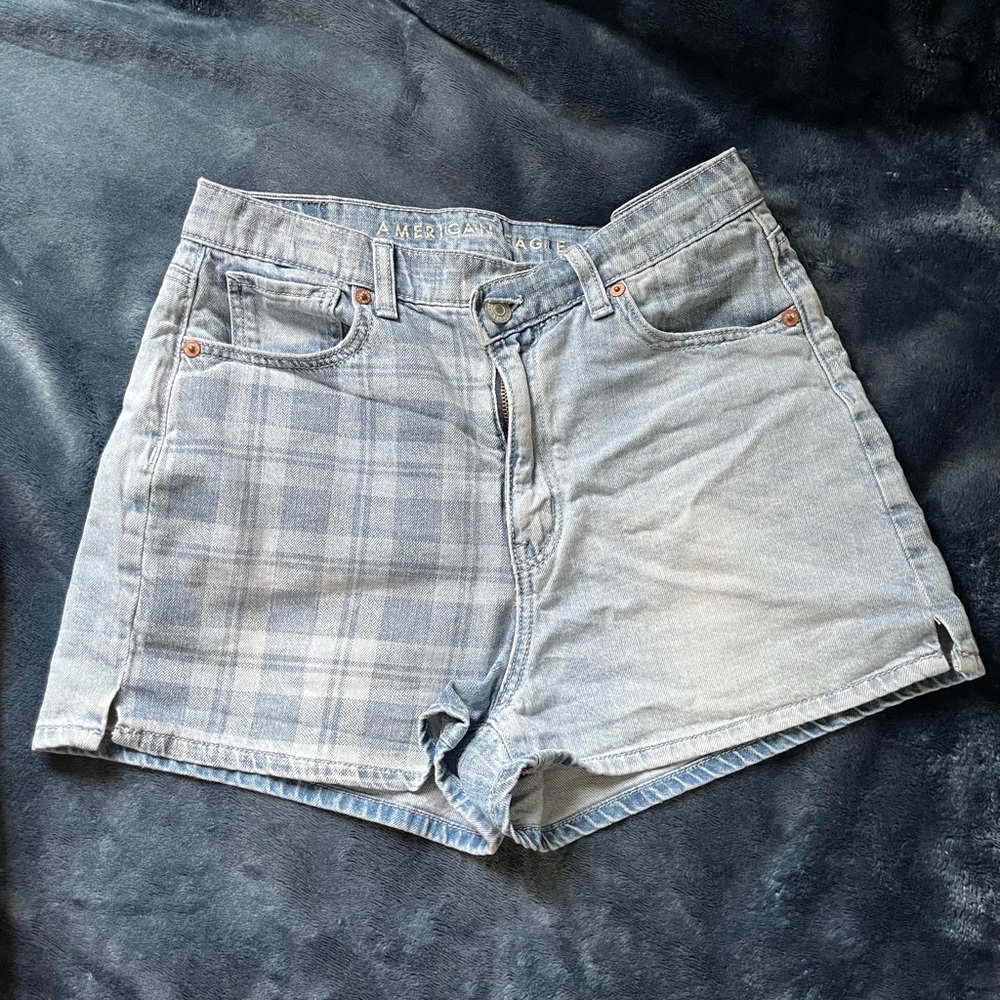 American Eagle half plaid jean shorts